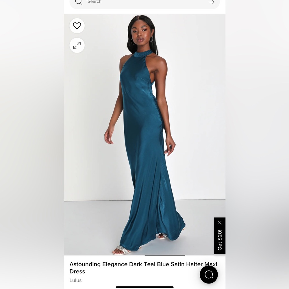Lulus dark teal blue satin halter maxi dress